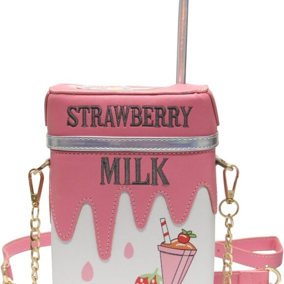 Cute Strawberry Milk Box Cross Body Purse Bag Cellphone Shoulder Bags Card Holde - Picture 1 of 7